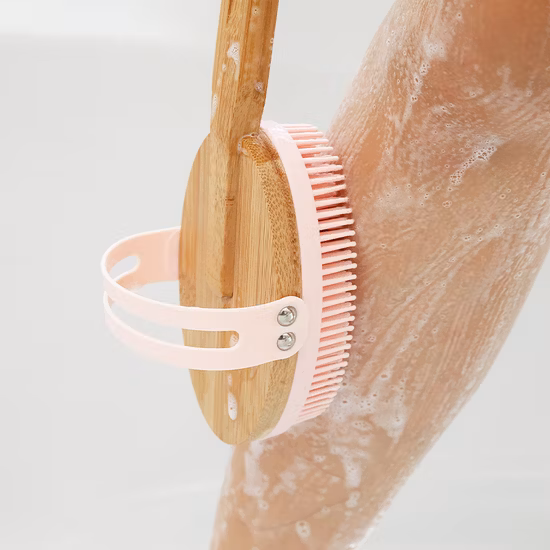 Brosse de bain en bambou, brosse de Massage en Silicone, brosse à récurer, brosse pour le corps de douche