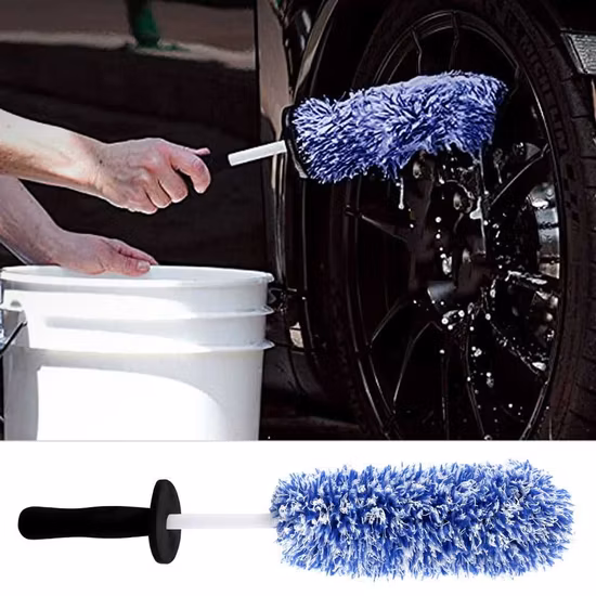 Nettoyant de qualité supérieure sans rayures, soins de voiture, longue brosse de roue en microfibre pour dépoussiérage à main
