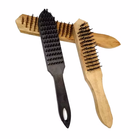 Brosse à roue métallique en acier inoxydable avec manche en bois de 9 po